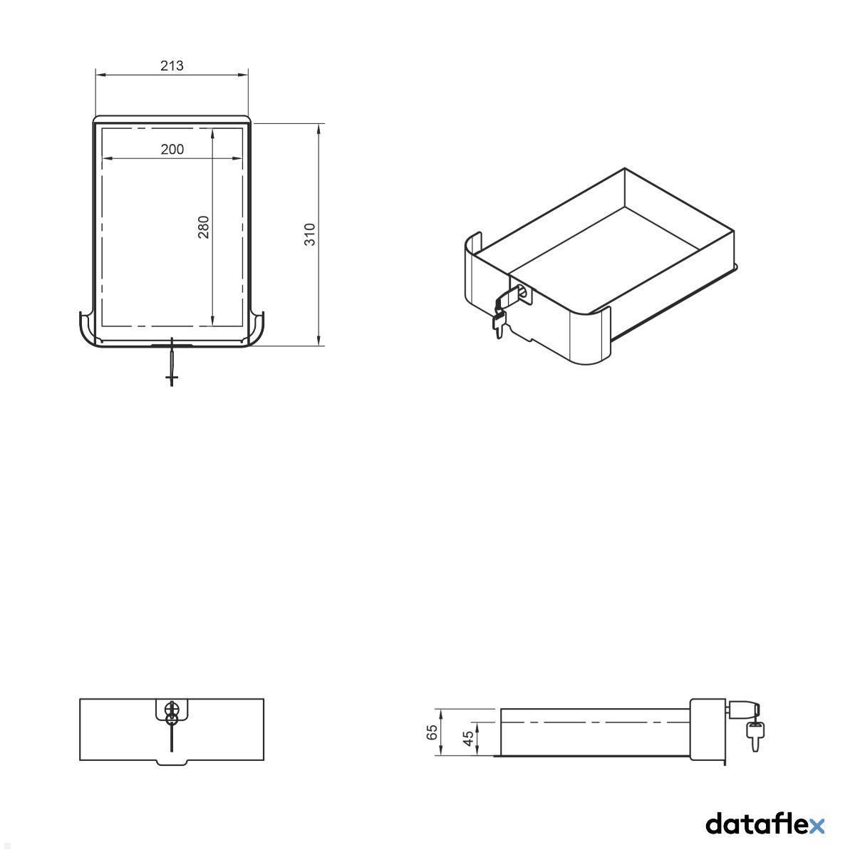 Dataflex Bento Desktop Locker 503 Untertisch Schrank mit Tischklemme (45.503), schwarz technische Zeichnung Schublade